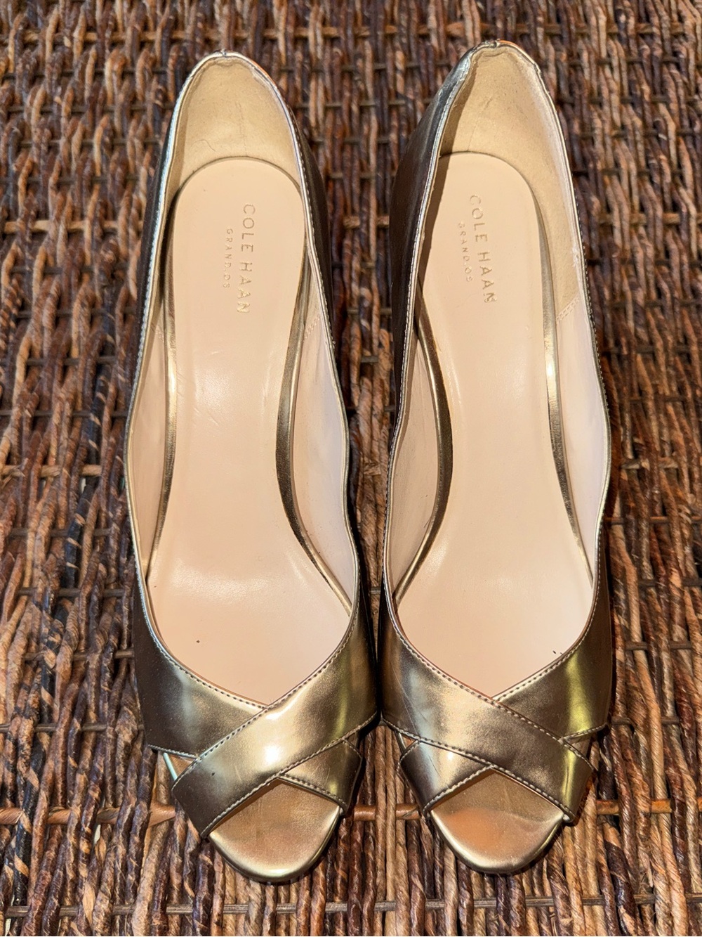 Cole Haan Metallic Gold Peep-Toe Pumps - Gold
